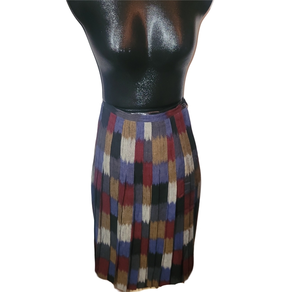 Vintage Multicolor Patterned Pure Wool Pleated A-line Made In France Skirt - Picture 2 of 5